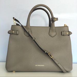 Burberry grey leather banner designer medium tote bag